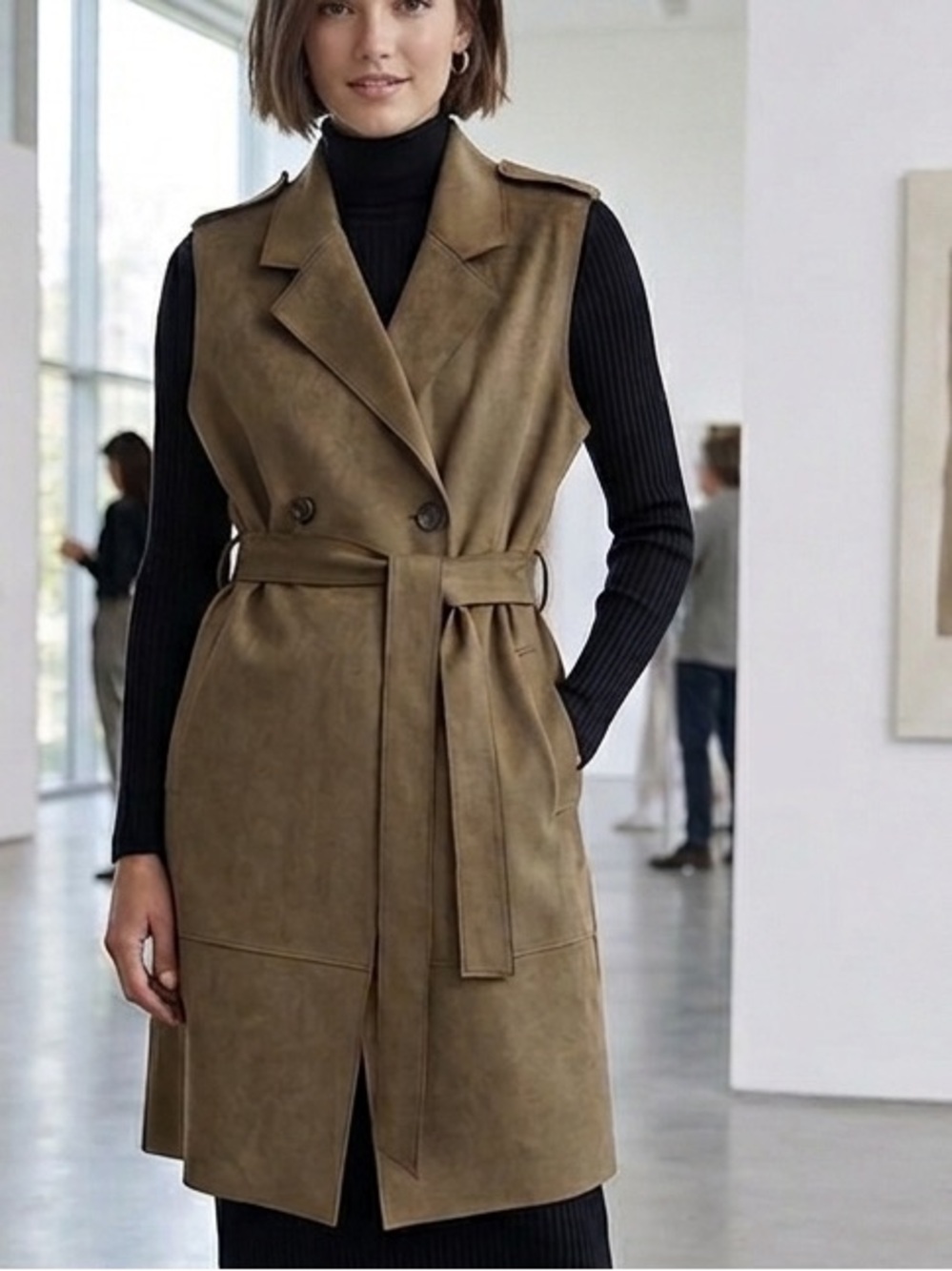 Zara Sleeveless Trench Vest in Olive Brown